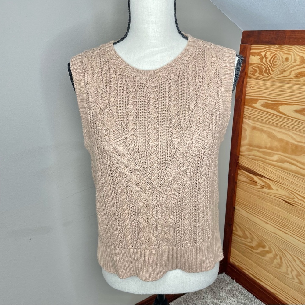 Rachel Zoe Tan Brown Sleeveless Cable Knit Sweater Vest Medium